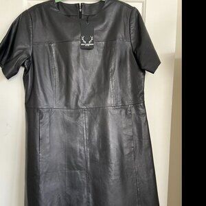 Bod & Christensen Black Genuine Leather A-Line Dress NWT Large